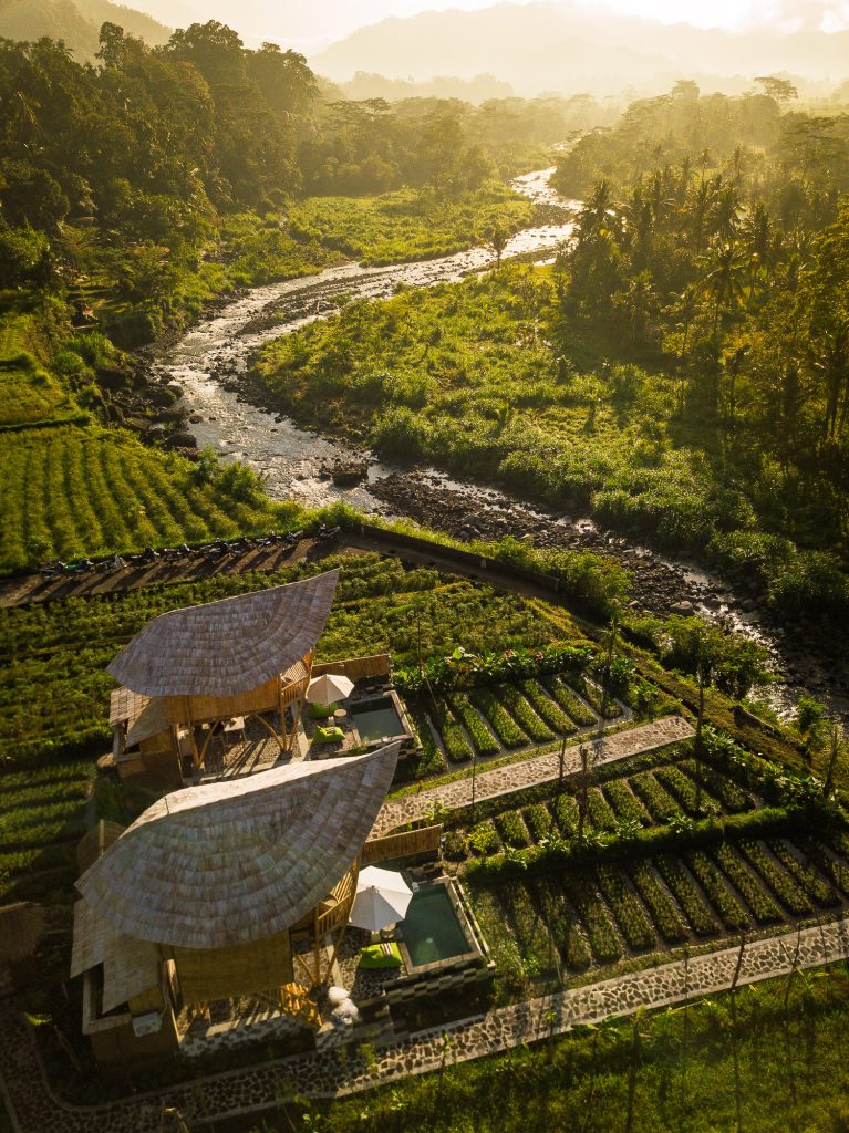 Uma D Mapad Sidemen – Aerial view of private pool villa in Sidemen Valley