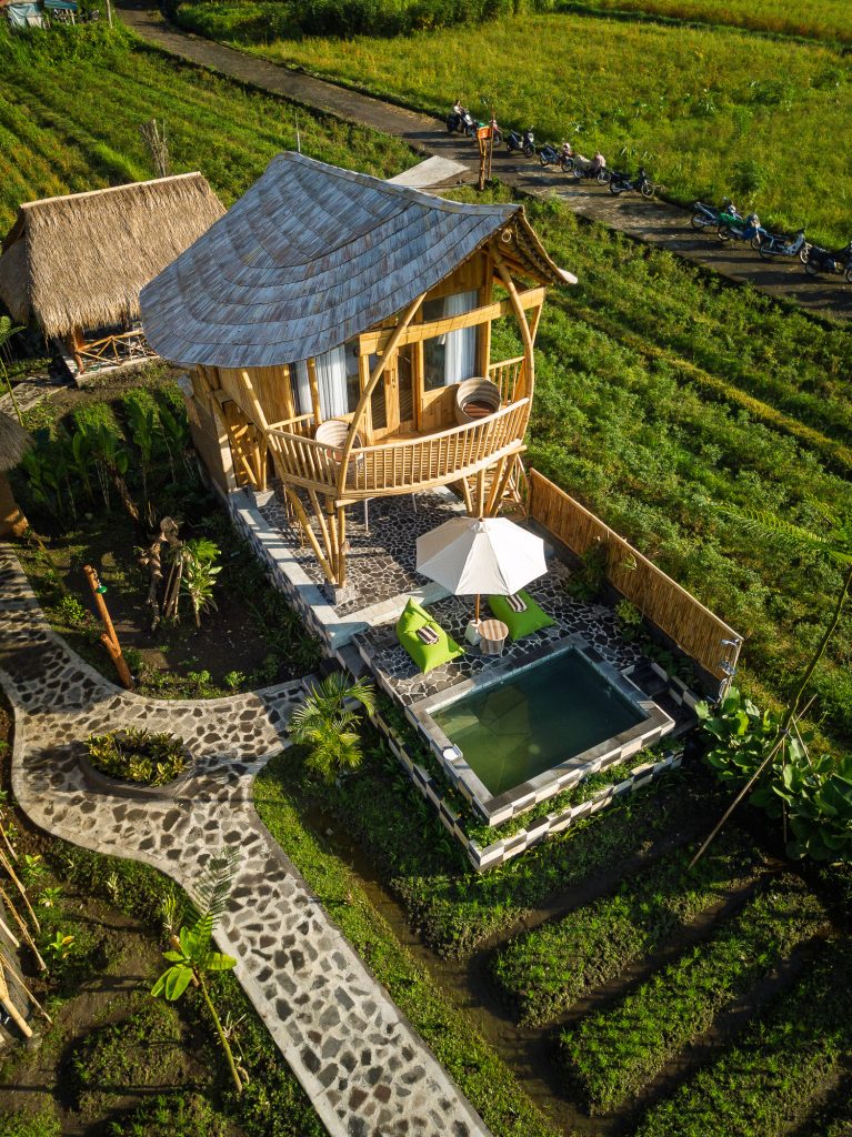 Uma D Mapad Sidemen – Aerial view of private pool villa in Sidemen Valley